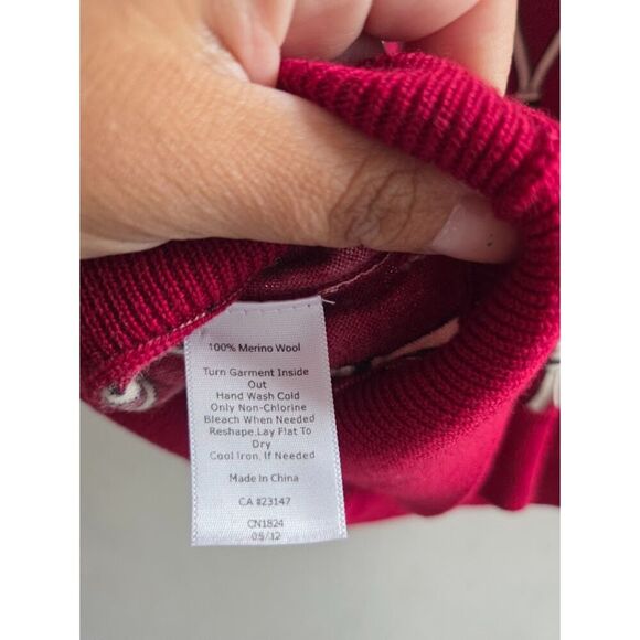 Talbots Red Cream Argyle Patter 100% Pure Merino Wool Gold Button Cardigan sz 2X - Picture 5 of 7